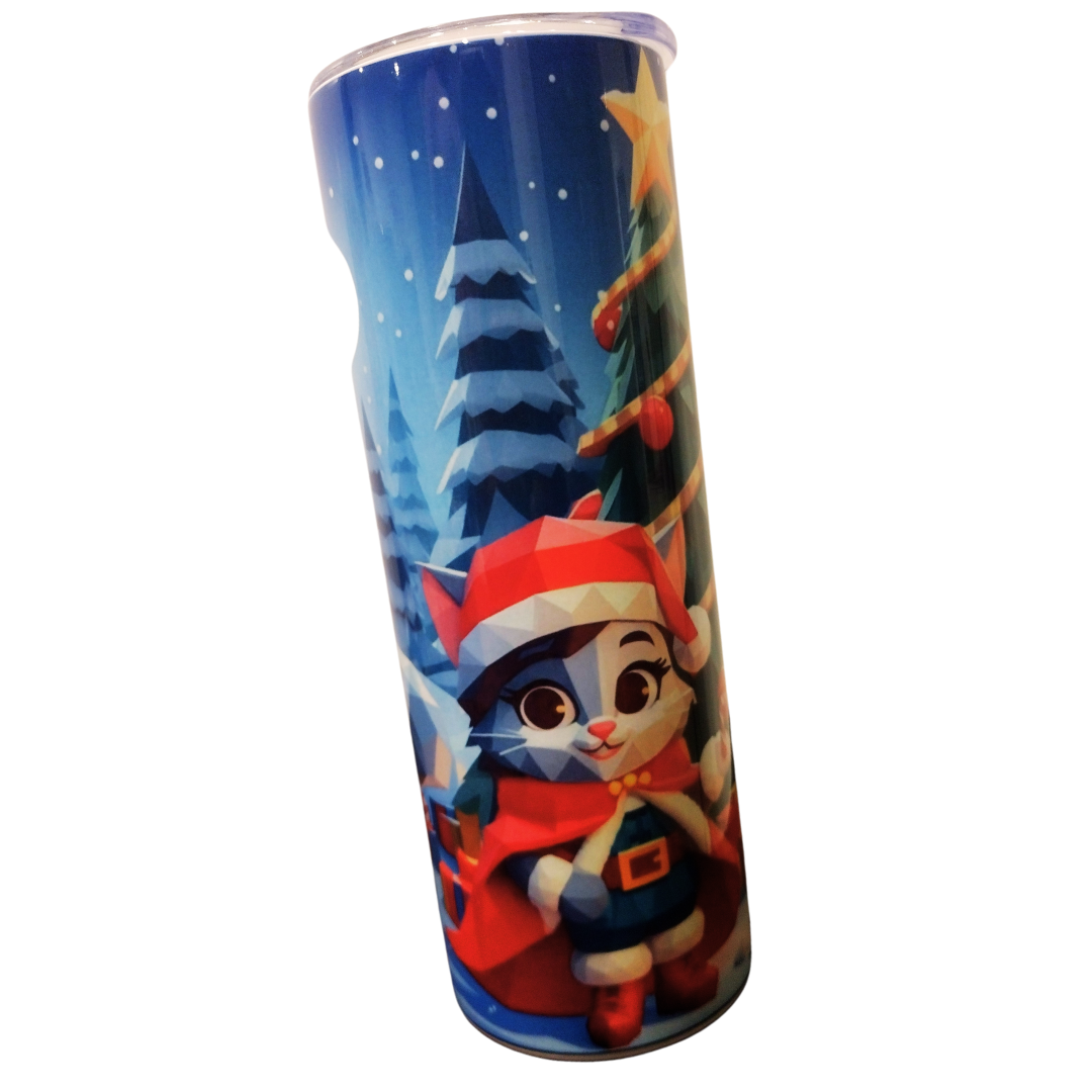 Vaso navideño caprichoso: Edición limitada de gatito rojo y lobo de Santa Claus