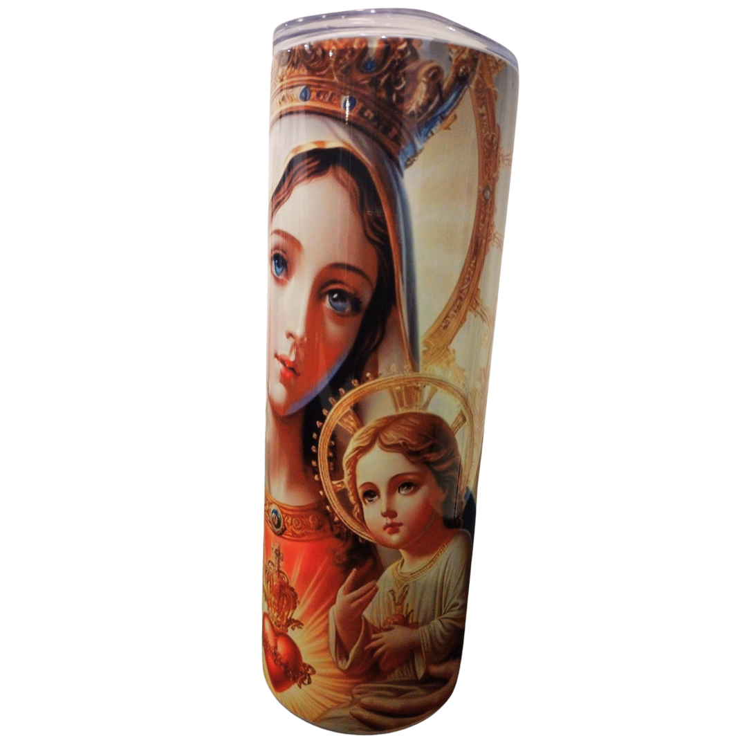 Vaso de acero inoxidable de 20 oz con la Virgen del Sagrado Corazón - Taza devocional con diseño de la Santísima Madre