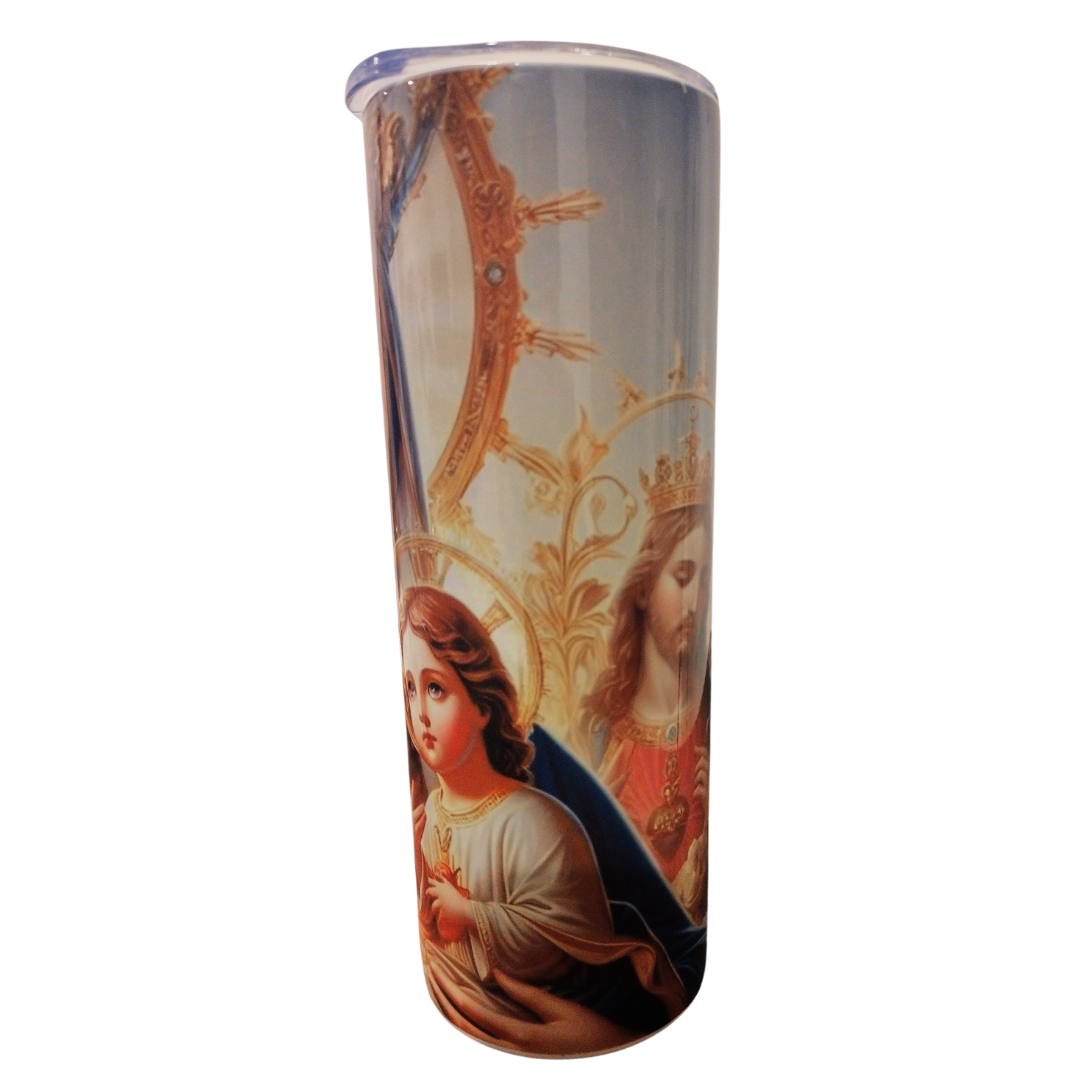 Vaso de acero inoxidable de 20 oz con la Virgen del Sagrado Corazón - Taza devocional con diseño de la Santísima Madre