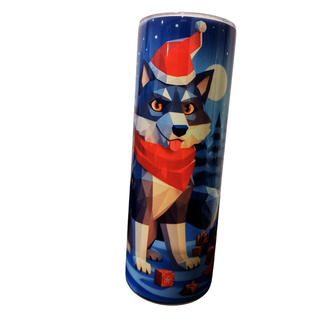 Vaso navideño caprichoso: Edición limitada de gatito rojo y lobo de Santa Claus