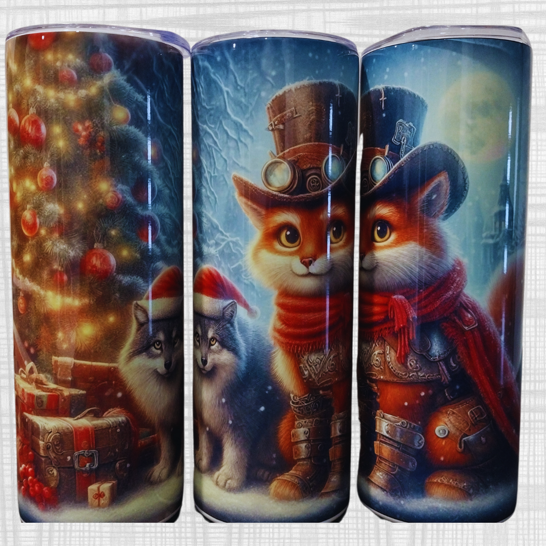 Vaso Steampunk navideño - Edición limitada de El Gato con Botas y el Husky de Papá Noel