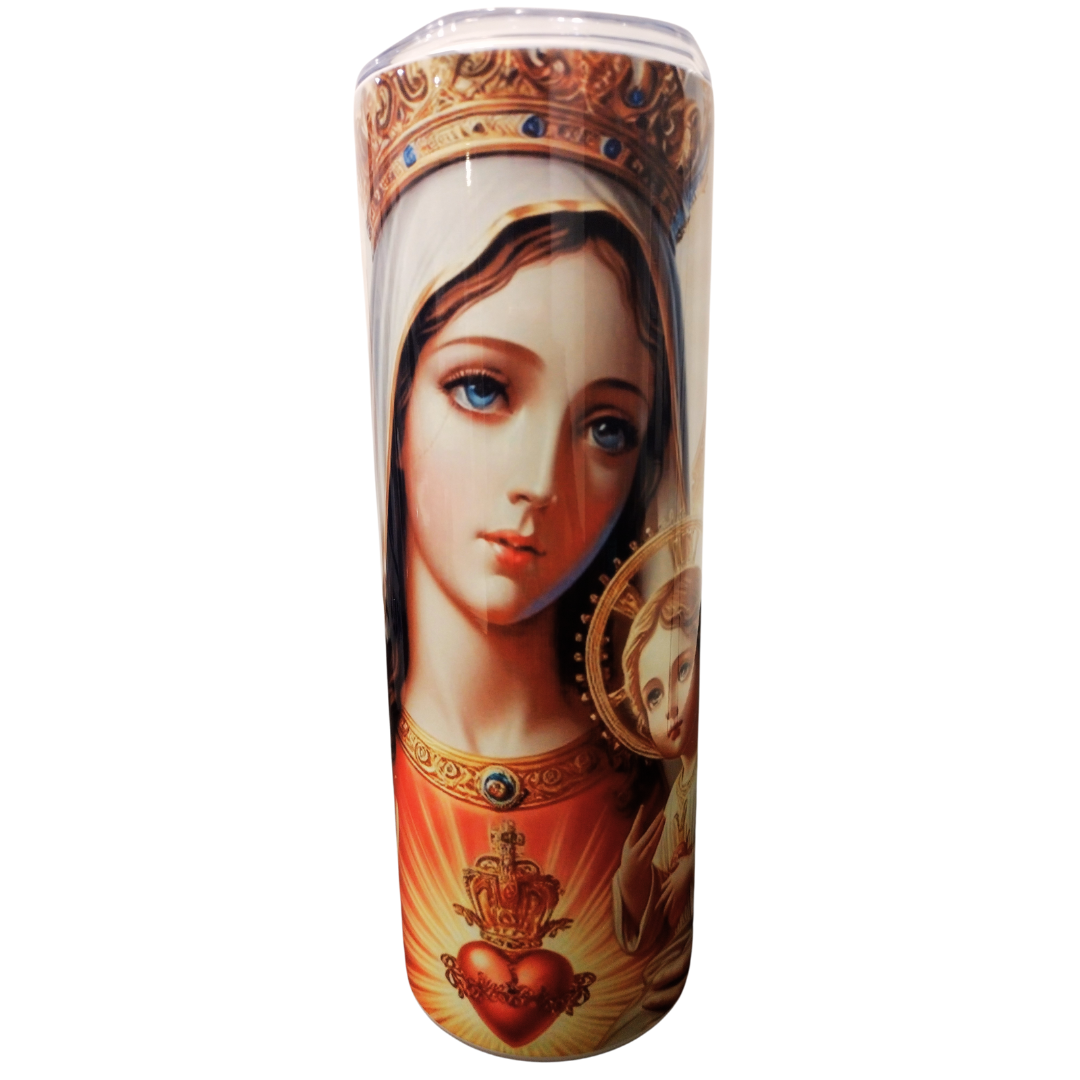 Vaso de acero inoxidable de 20 oz con la Virgen del Sagrado Corazón - Taza devocional con diseño de la Santísima Madre