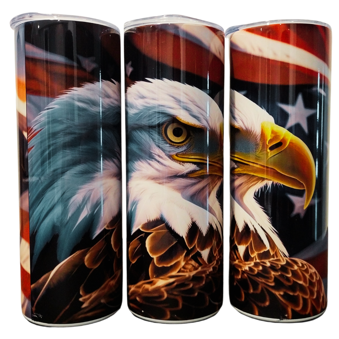 20oz Stainless Steel Tumbler with US Flag & Bald Eagle - Patriotic & Elegant Design