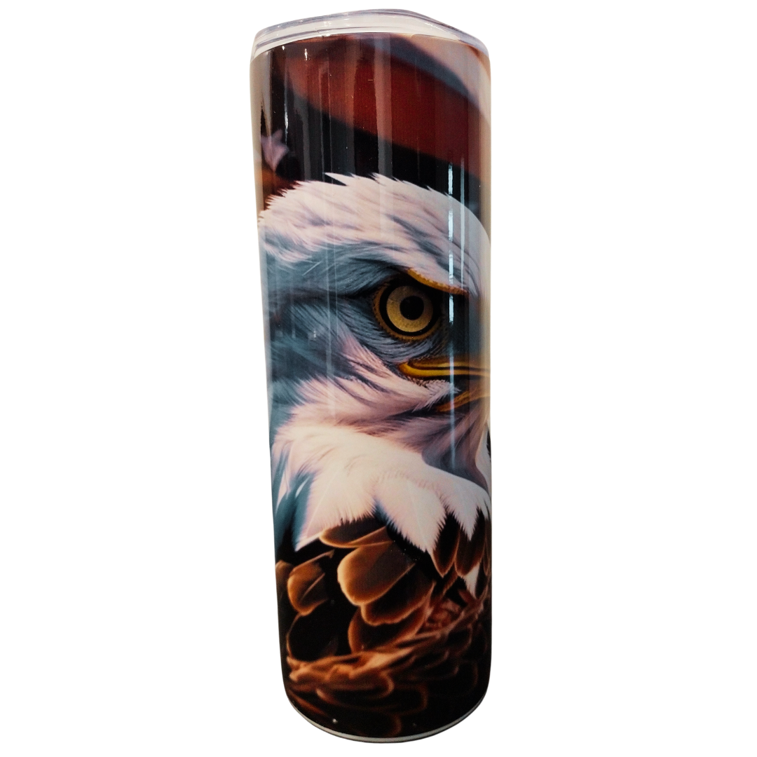 20oz Stainless Steel Tumbler with US Flag & Bald Eagle - Patriotic & Elegant Design