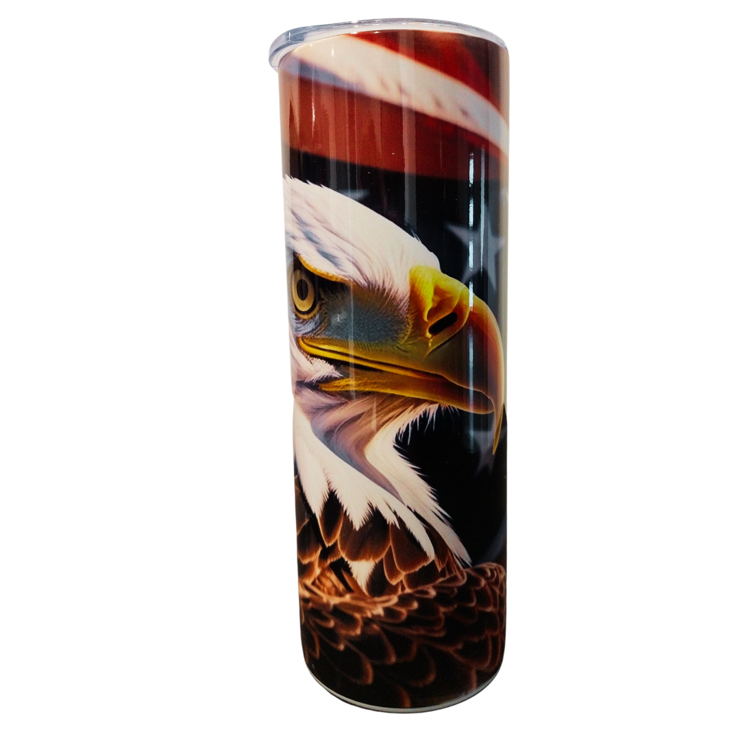 20oz Stainless Steel Tumbler with US Flag & Bald Eagle - Patriotic & Elegant Design