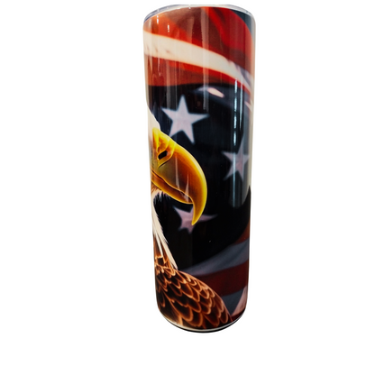 20oz Stainless Steel Tumbler with US Flag & Bald Eagle - Patriotic & Elegant Design