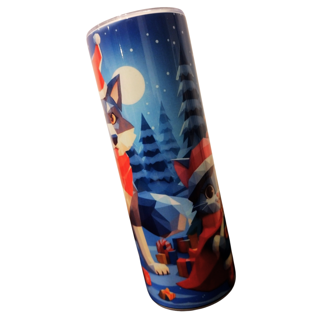 Vaso navideño caprichoso: Edición limitada de gatito rojo y lobo de Santa Claus