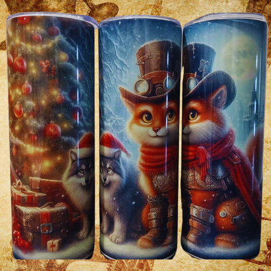Steampunk Holiday Tumbler - Limited Edition Puss in Boots & Santa Husky