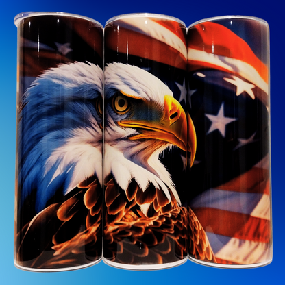 20oz Stainless Steel Tumbler with US Flag & Bald Eagle - Patriotic & Elegant Design