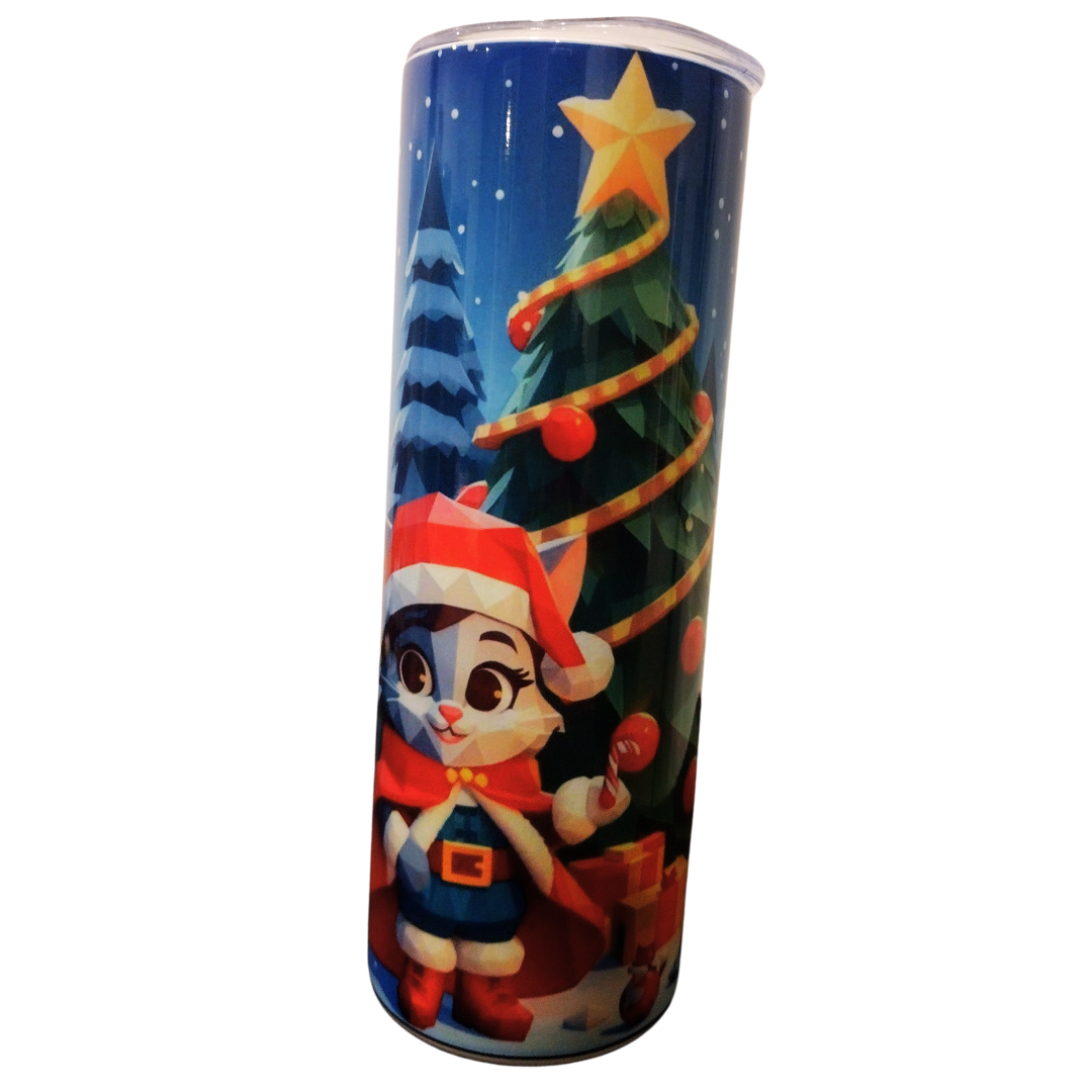 Vaso navideño caprichoso: Edición limitada de gatito rojo y lobo de Santa Claus