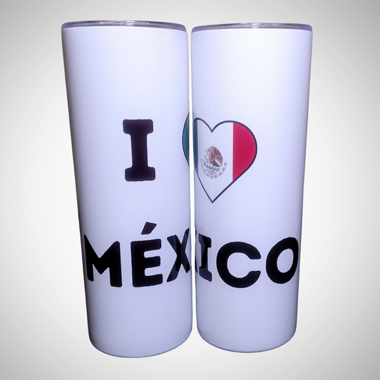 20oz Stainless Steel Tumbler - "I ❤️ México" Design with Mexican Flag | Mexican Pride