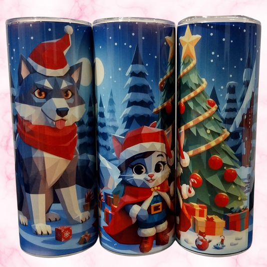 Whimsical Holiday Tumbler - Red Riding Kitten & Santa Wolf Limited Edition