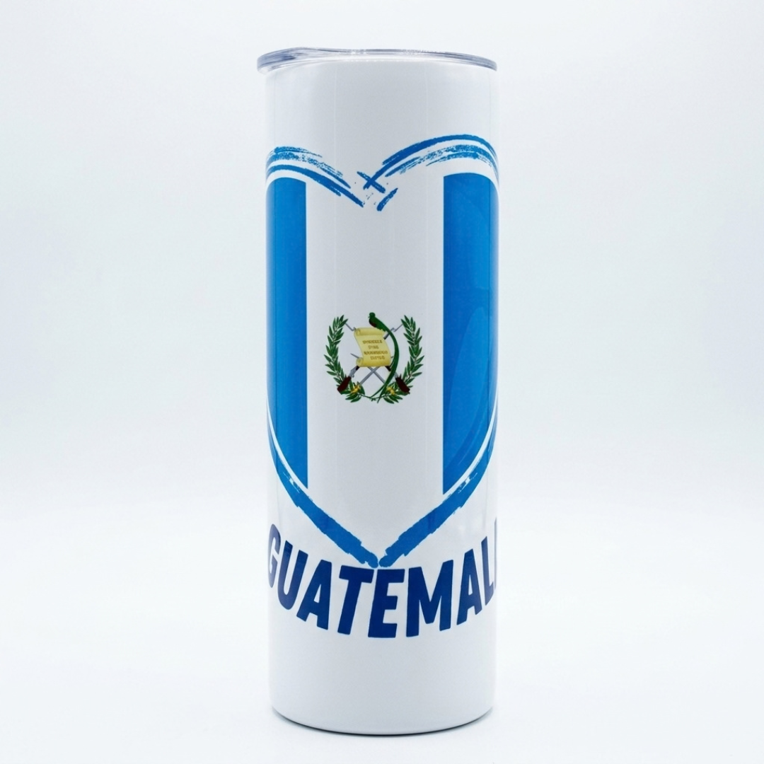 Heart-shaped Guatemala flag printed on insulated tumbler
