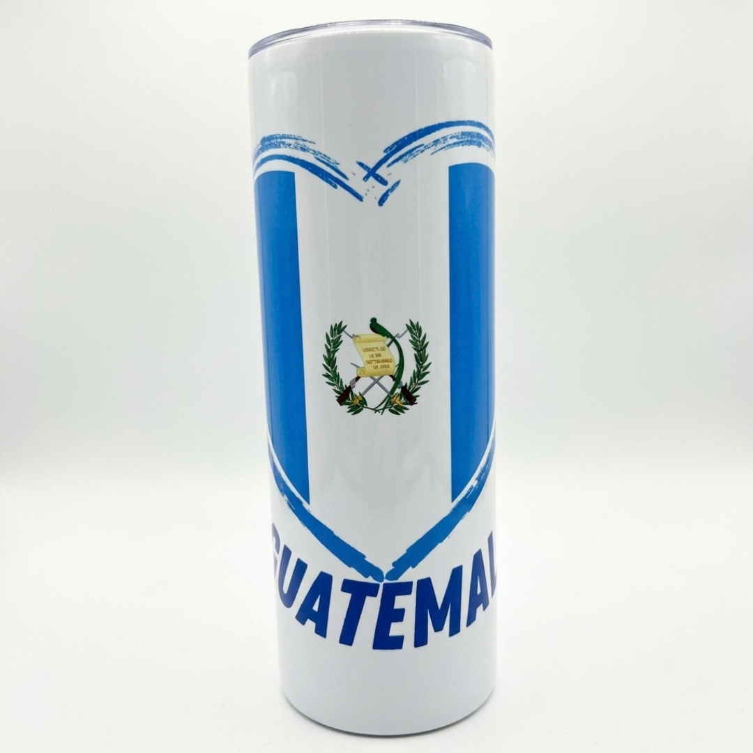Heart-shaped Guatemala flag printed on insulated tumbler