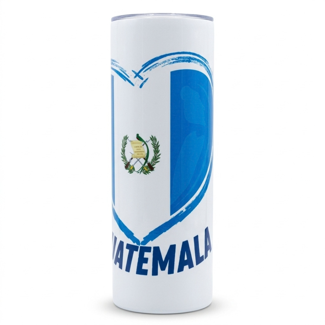 Heart-shaped Guatemala flag printed on insulated tumbler
