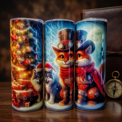 Steampunk Holiday Tumbler - Limited Edition Puss in Boots & Santa Husky