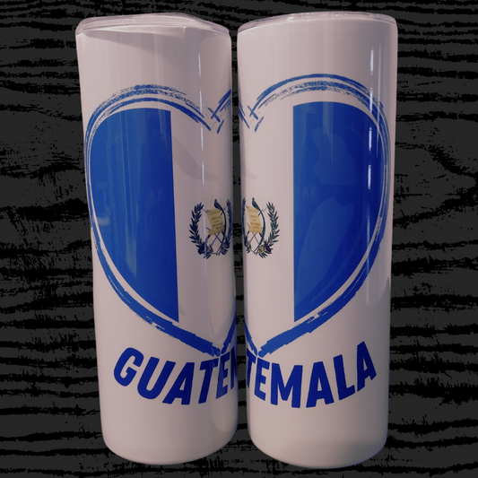 20oz Stainless Steel Tumbler with Guatemalan Flag in Heart - Unique Patriotic Design