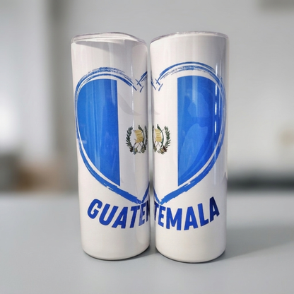 20oz Stainless Steel Tumbler with Guatemalan Flag in Heart - Unique Patriotic Design