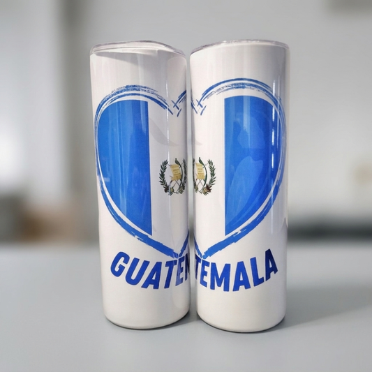 20oz Stainless Steel Tumbler with Guatemalan Flag in Heart - Unique Patriotic Design