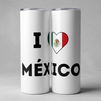 20oz Stainless Steel Tumbler - "I ❤️ México" Design with Mexican Flag | Mexican Pride