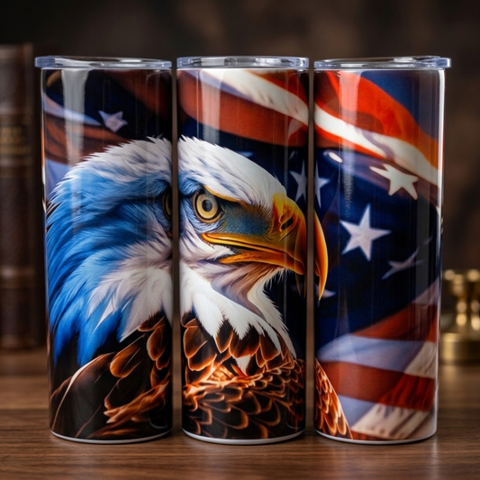 20oz Stainless Steel Tumbler with US Flag & Bald Eagle - Patriotic & Elegant Design
