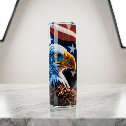 20oz Stainless Steel Tumbler with US Flag & Bald Eagle - Patriotic & Elegant Design