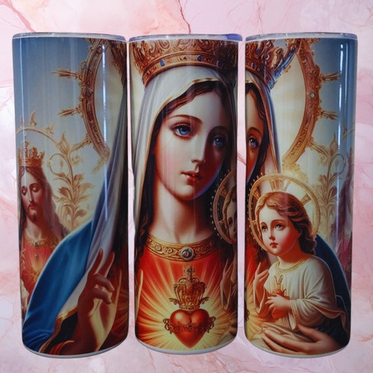 Vaso de acero inoxidable de 20 oz con la Virgen del Sagrado Corazón - Taza devocional con diseño de la Santísima Madre