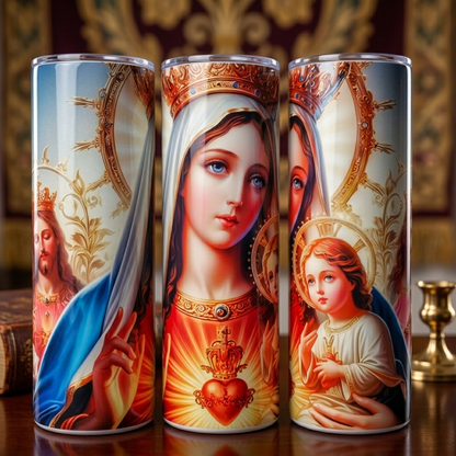20oz Sacred Heart Virgin Tumbler - Devotional Stainless Steel Cup with Blessed Mother Design